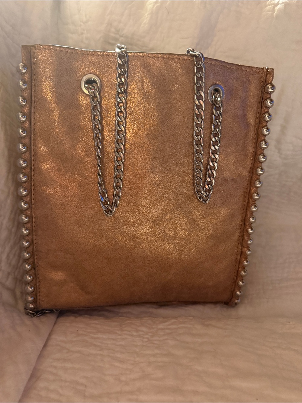 Zara Metallic Copper Shoulder Bag with Silver Chain
